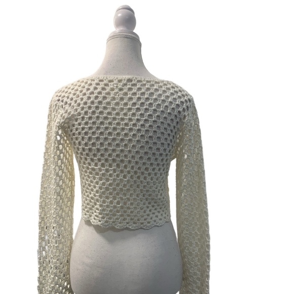 Dreamers by Debut NWOT Cream Cropped Crochet Cardigan Sweater Size XS - Picture 3 of 5